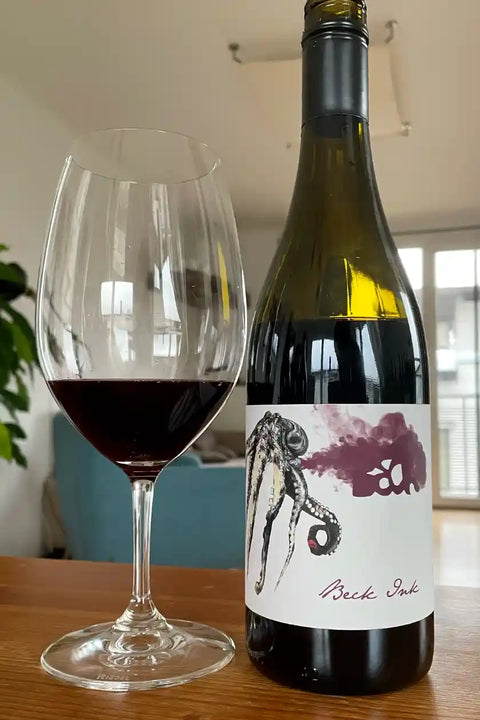 Judith Beck Beck Ink 2022 bottle  and glass - Natural Wine Dealers