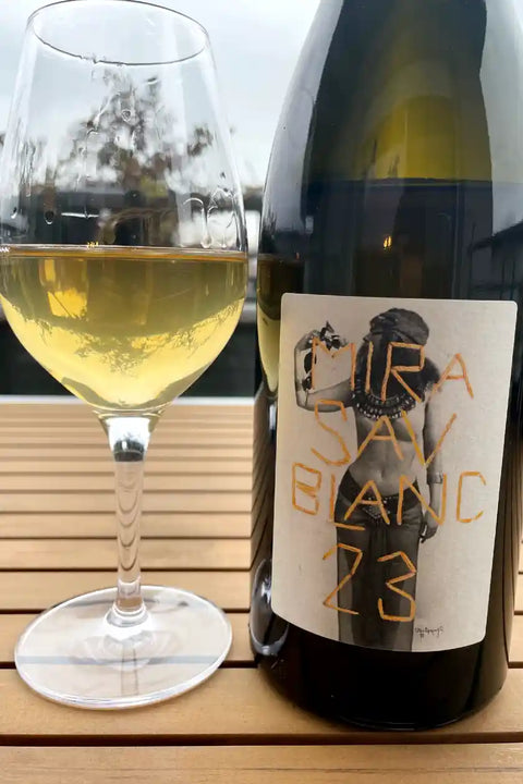 Mira Riesling 2023 bottle and glass - Natural Wine Dealers