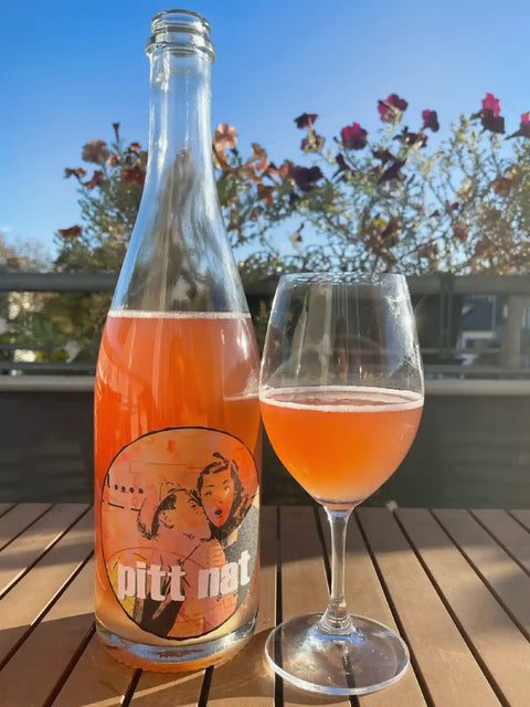 Pittnauer Pitt Nat Rosé 2022 bottle and glass - Natural Wine Dealers